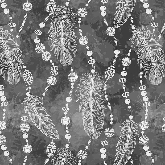 WHITE FEATHERS AND BEADS (GREY) / white  - Waterproof woven fabric