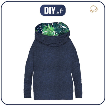 SNOOD SWEATSHIRT (FURIA) - MELANGE NAVY / MONSTERA 2.0 - sewing set