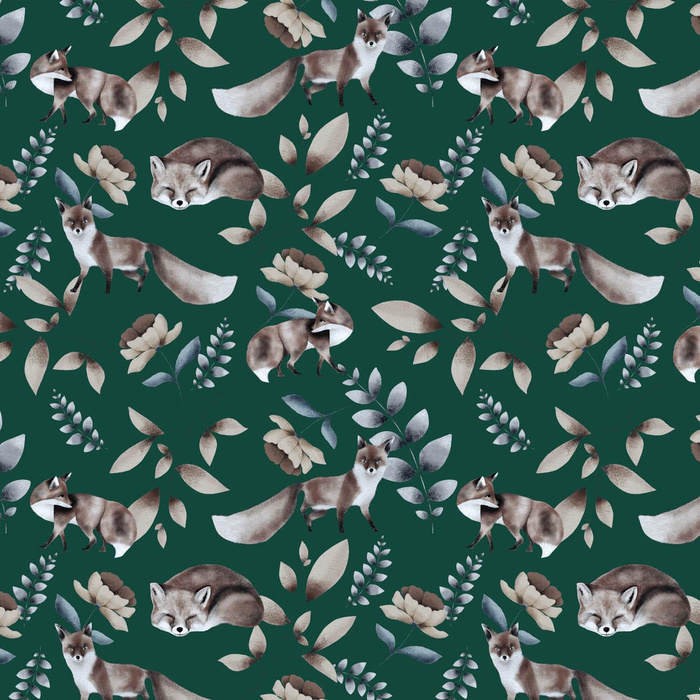 FOX TIME / BOTTLED GREEN (INTO THE WOODS) - tkanina wodoodporna