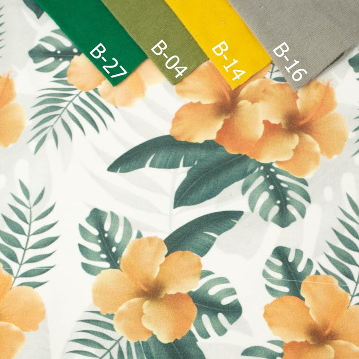 HIBISCUS Pat. 2 / yellow - single jersey with elastane