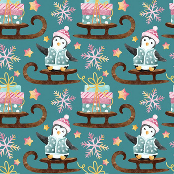 PENGUINS / SLEIGH (CHRISTMAS PENGUINS) - single jersey with elastane