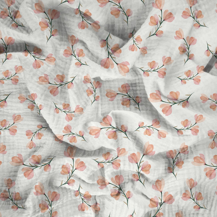 PINK FLOWERS PAT. 4 / white - Cotton muslin