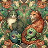 ART NOUVEAU CATS & FLOWERS WZ. 3 - single jersey 