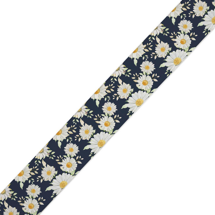 Woven printed elastic band - DAISIES PAT. 2 / dark blue / Choice of sizes