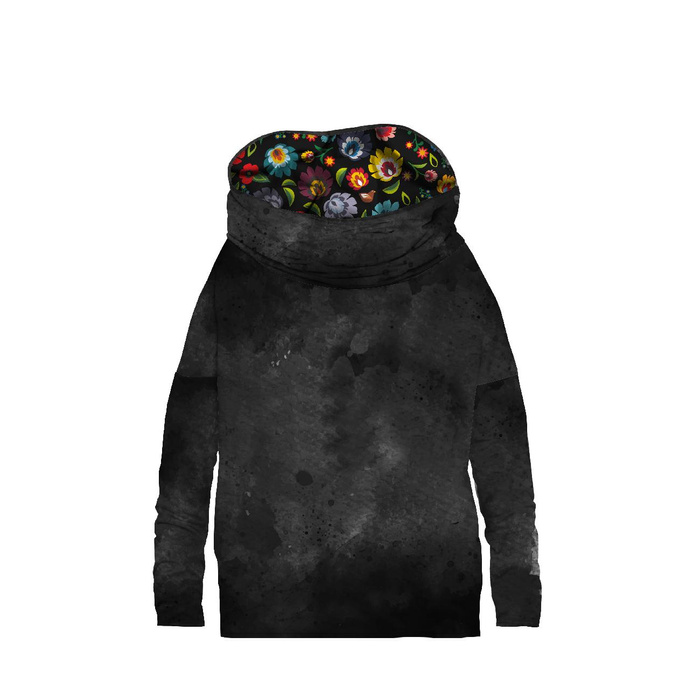 Sweatshirt mit Schalkragen und Fledermausärmel (FURIA) - BLACK SPECKS / LOWICZ FOLKLORE / schwarz - Sommersweat ITY - XXXL