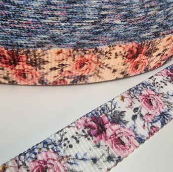 Taśma nośna parciana 25mm -   AKWARELOWY BUKIET