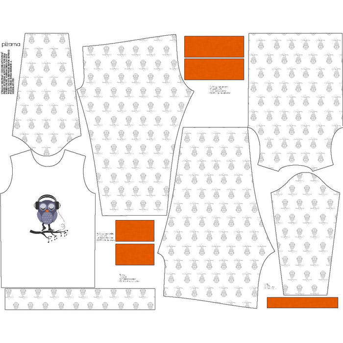 KINDERPYJAMAS "MIKI" - EULE MIT KOPFHÖRER - Elastische Baumwoll Maschenware (110/116)