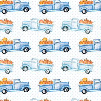 PUMPKINS ON THE PICKUP / LIGHT BLUE DOTS (PUMPKIN GARDEN)