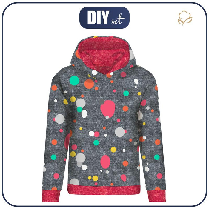 CLASSIC WOMEN’S HOODIE (POLA) - COLORFUL DOTSIES / ACID WASH GRAPHITE - looped knit fabric - L