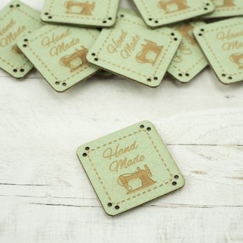 Cedulka Hand Made - šicí stroj 2,5x2,5 cm - máta