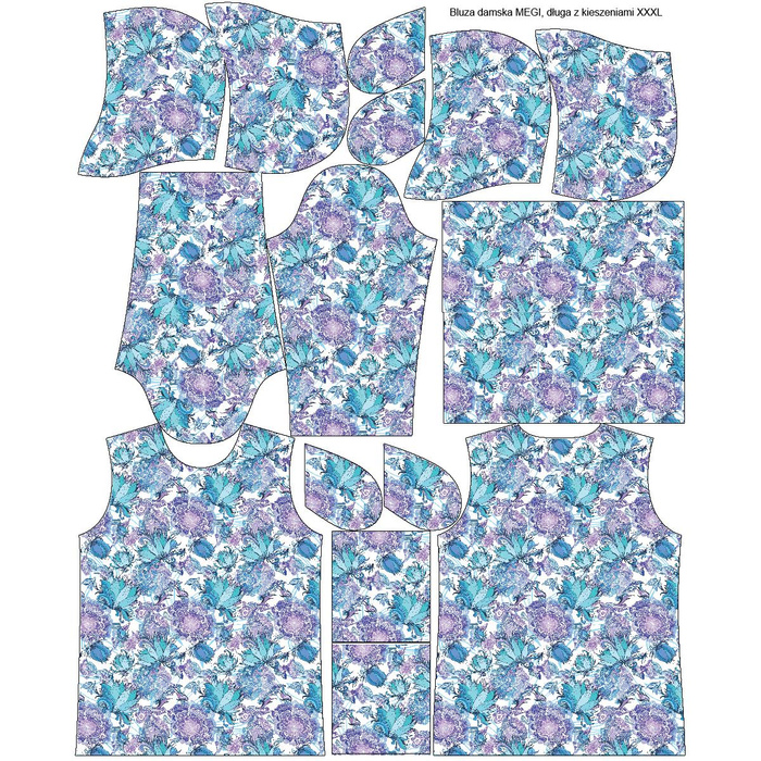 LONG WOMEN’S HOODIE - FROZEN GARDEN - looped knit fabric 