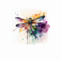 WATERCOLOR DRAGONFLY - PANEL (60cm x 50cm) tkanina bawełniana