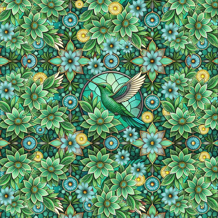 Stained Garden wz. 15 (FLOWERS) - panel (60cm x 50cm) - Welur tapicerski