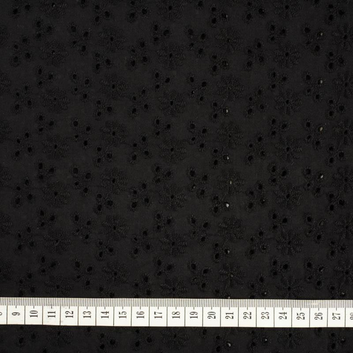 DAISIES / black - Embroidered cotton fabric