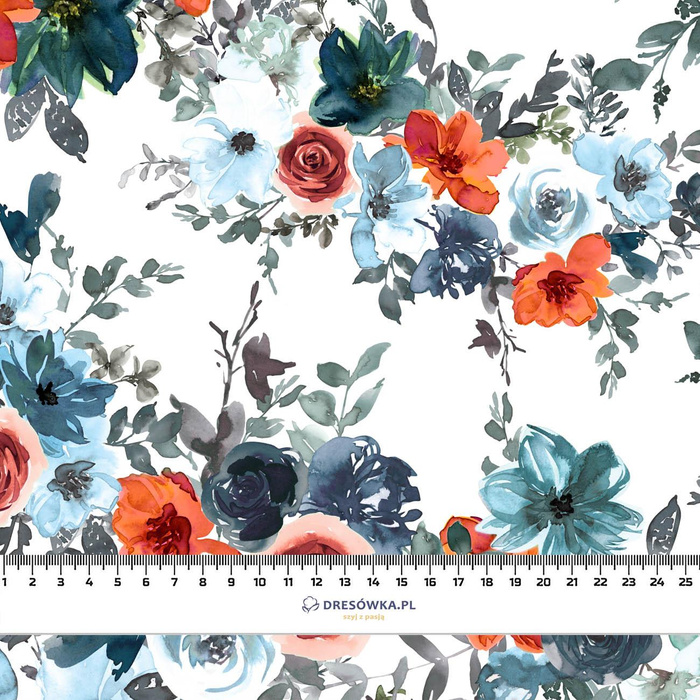 50cm AQUARELL BLUMEN Ms. 2 / weiß - bio single jerset mit Elastan Sommersweat
