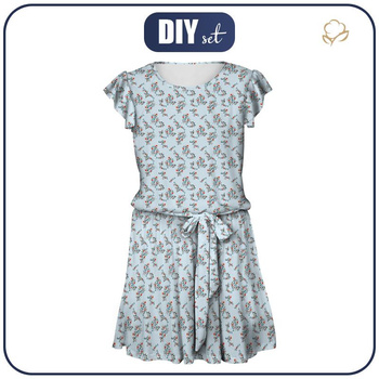DRESS "EMMA" - PANSIES AND BUTTERFLIES / light blue - Viscose jersey with elastane S