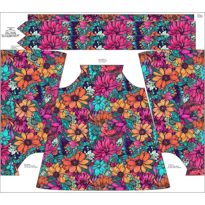 ŠATY "DALIA" MINI - AKVARELOVÉ KVĚTY vz. 7 - Sada šití XXS-XS