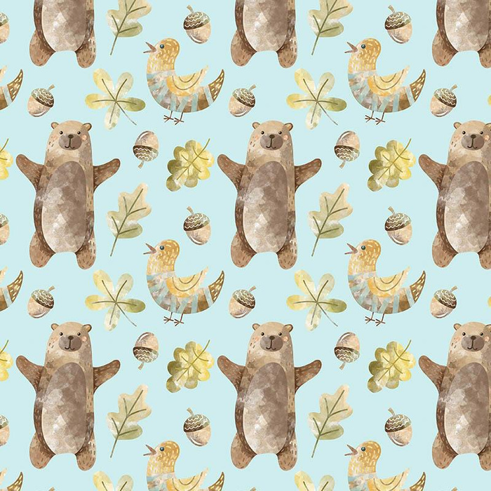 BÄRCHEN UND VÖGELCHEN (WALDTIERE) - bio single jerset mit Elastan Sommersweat