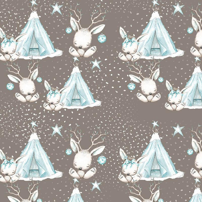 TIERE IN TIPI / dunkelbeige (MAGISCHER WEIHNACHTSWALD) - Wasserabweisende Webware