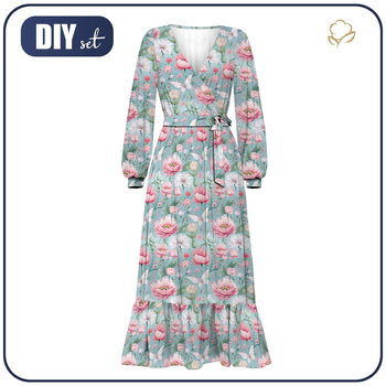 Zavinovací šaty s volánem "ABELLA" (XXL) - FAIRY WORLD vz.11 (FLOWERS) - Sada šití