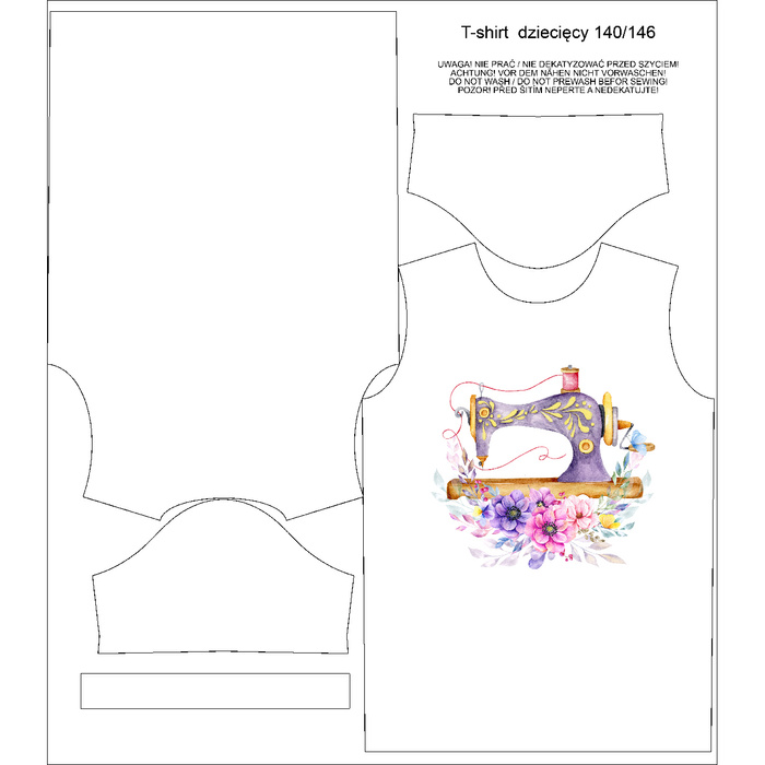 KID’S T-SHIRT - SEWING MACHINE AND FLOWERS - Single Jersey (104/110)