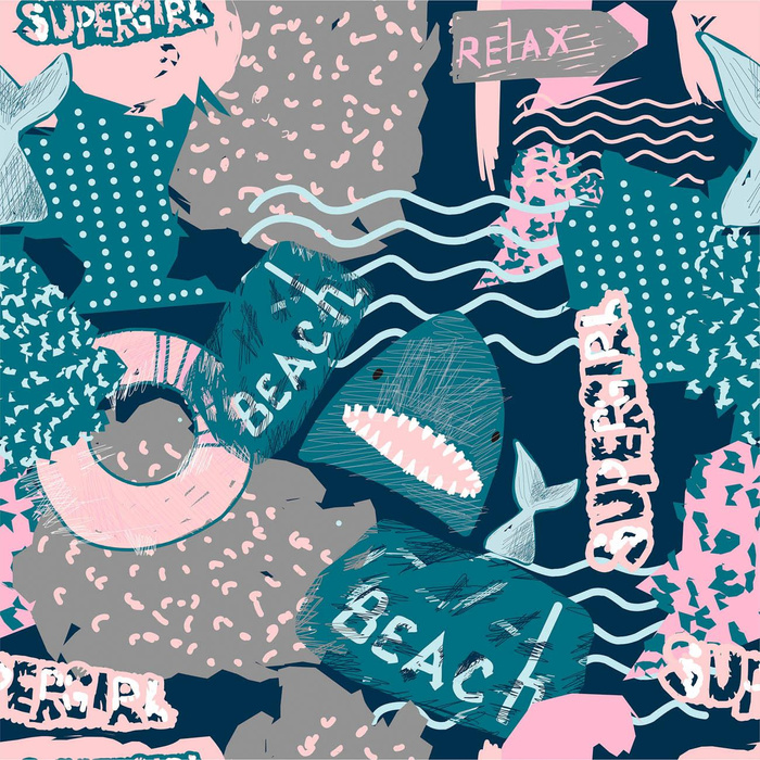 GRAFFITI SHARKS / navy - Quick-drying woven fabric