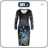 PENCIL DRESS (ALISA) - BUTTERFLIES / gold - sewing set XXL