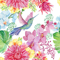 HUMMINGBIRDS AND FLOWERS - Nylon fabric PUMI