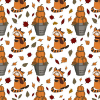 KLEINE PANDAS UND KÜRBIS SCHNEEMÄNNER / WEIß (HERBST DES KLEINEN PANDA)