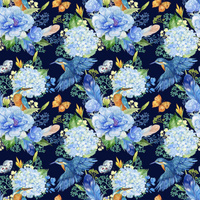 MINI KINGFISHERS AND LILACS (KINGFISHERS IN THE MEADOW) / navy