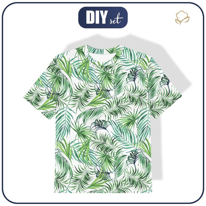 T-SHIRT DZIECIĘCY - LIŚCIE PALMY wz. 4 / biały - single jersey (128/134)