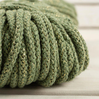 Sznurek bawełniany okrągły 5mm - brudna mięta ze ZŁOTĄ NITKĄ