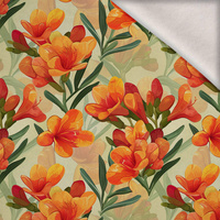 FLOWERS PAPAYA ORANGE WZ. 8 - teplákovina počesaná s elastanem ITY
