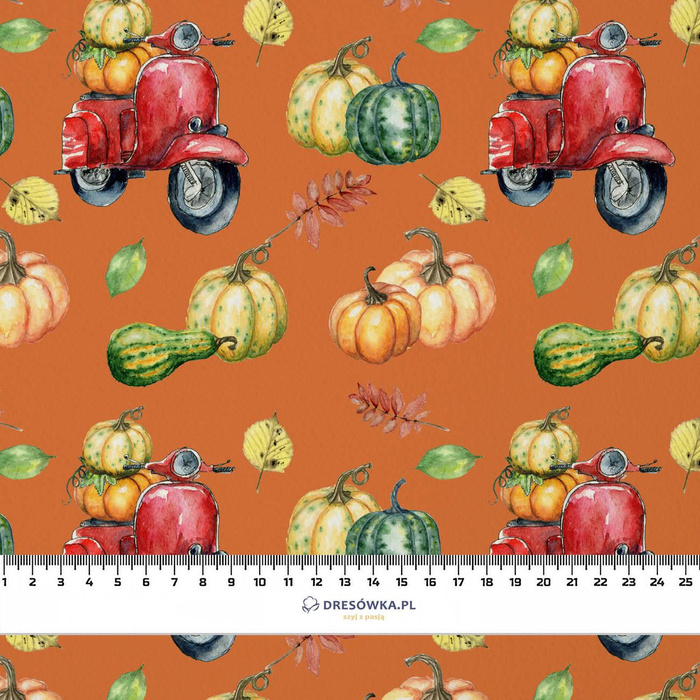 PUMPKINS ON THE SCOOTER (leaves) / orange (PUMPKIN GARDEN) - single jersey 