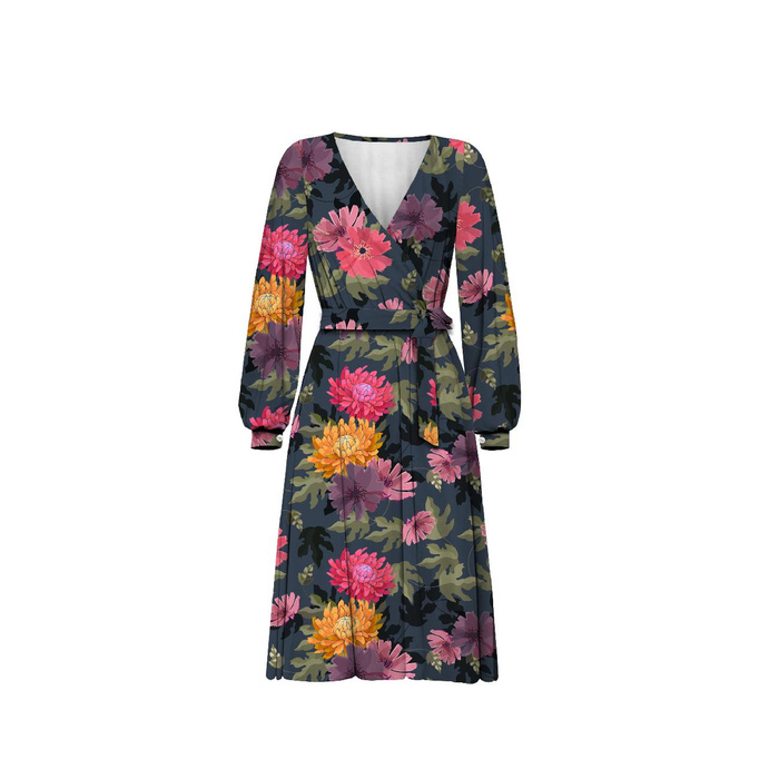 WRAP MIDI DRESS (BIANCA) - FLORAL AUTUMN pat. 3 - sewing set L