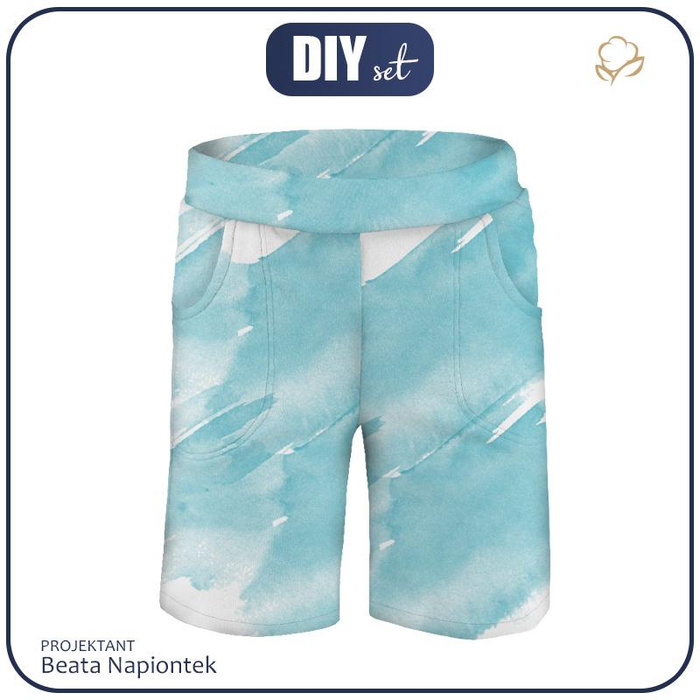 KID`S SHORTS (RIO) - BLUE WATERCOLOR - looped knit fabric (122/128)