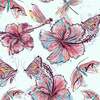HIBISCUS AND BUTTERFLIES - Cotton muslin