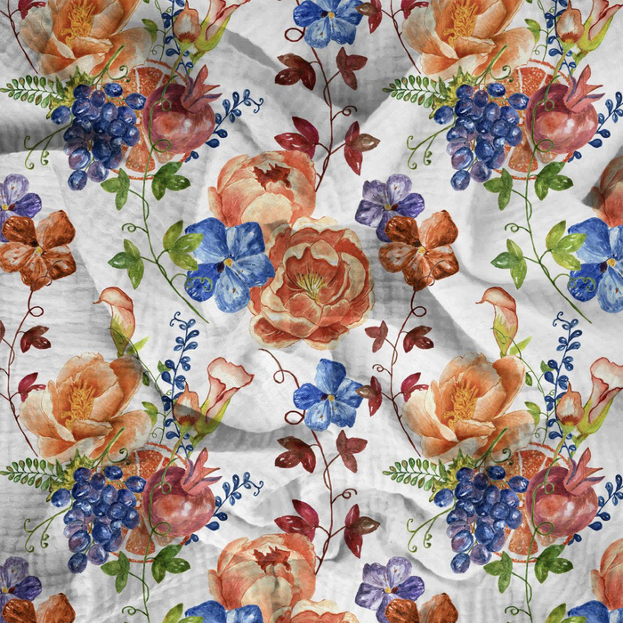 WILD ROSES AND PANSIES (BLOOMING MEADOW) - Cotton muslin