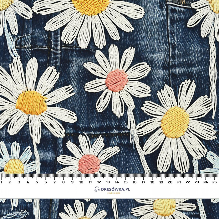 DAISIES DENIM IMITATION VZ. 1 - Hydrofobní česaná teplákovina