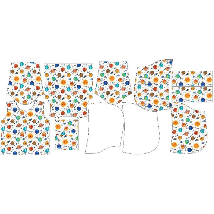 KID'S HOODIE - PLANETS / white - looped knit fabric (134/140)