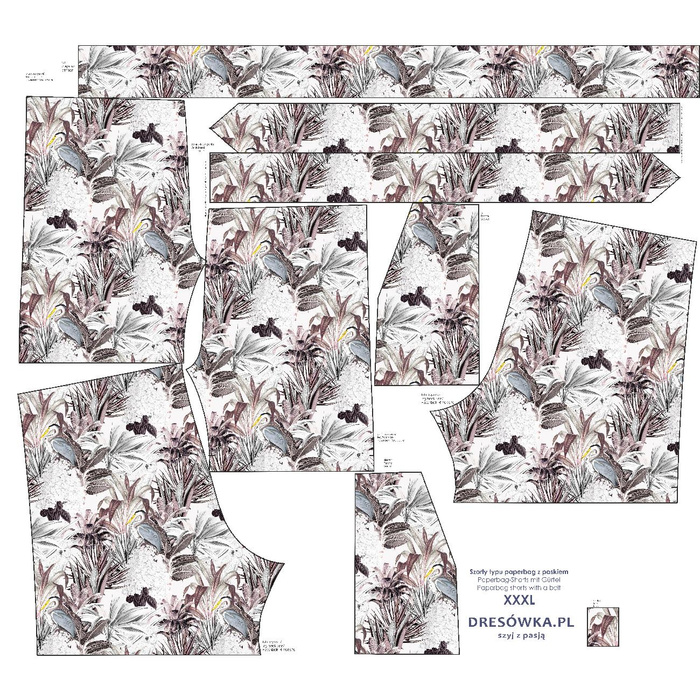 PAPERBAG šortky - LUXE TROPICAL  vz. 2 - Sada šití XS