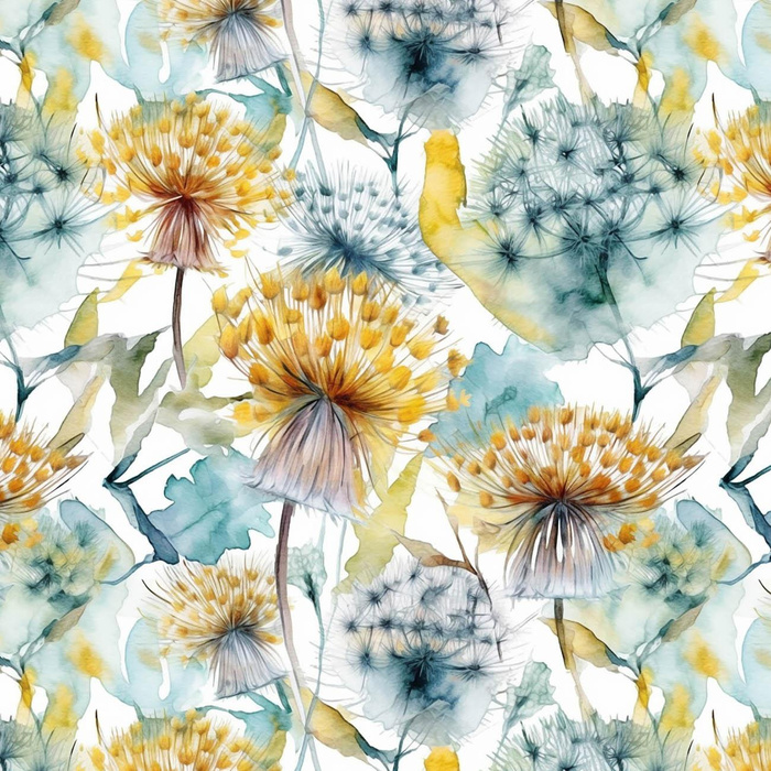 WATERCOLOR DANDELION PAT. 4 - Cotton muslin