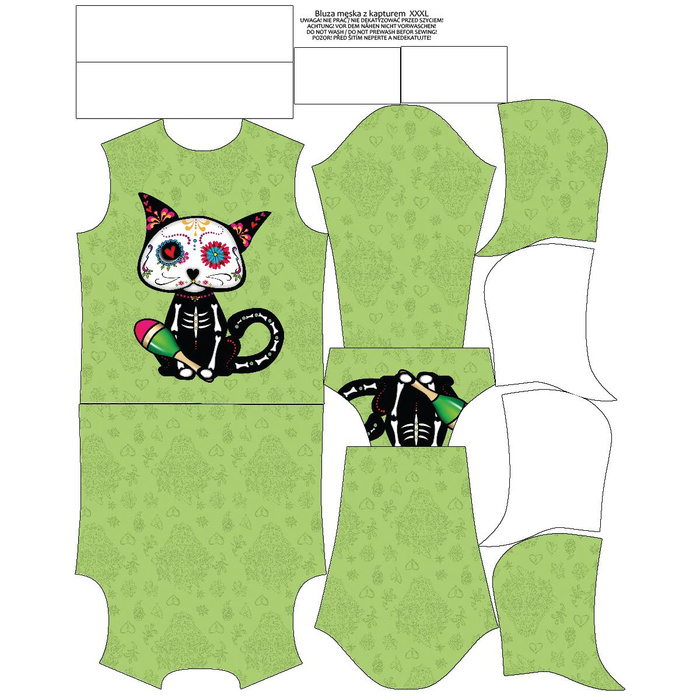 MĘSKA BLUZA Z KAPTUREM (COLORADO) - KOT FIGARO (DIA DE LOS MUERTOS) - zestaw do uszycia XL