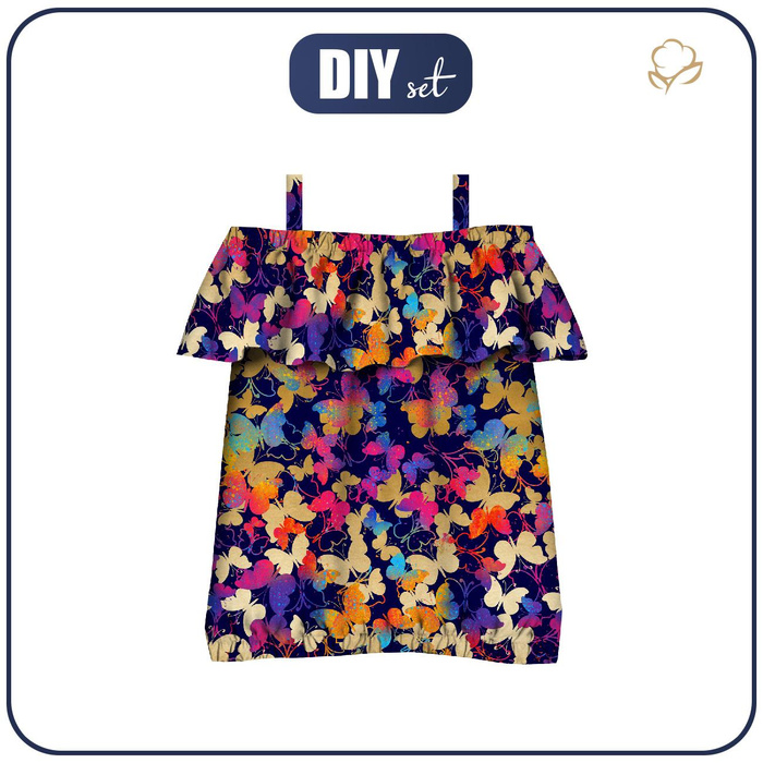 Bluzka hiszpanka (SARA) - MOTYLKI / kolorowy - zestaw do uszycia