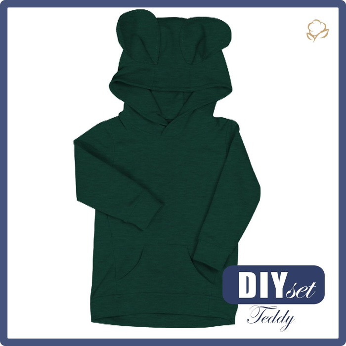 KID'S HOODIE TEDDY (PARIS) - MELANGE BOTTLE GREEN - sewing set (110/116)