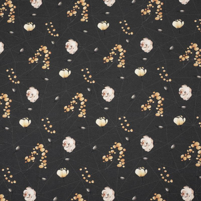 50cm KWIATY I LIŚCIE WZ. 1 / grafitowy - single jersey