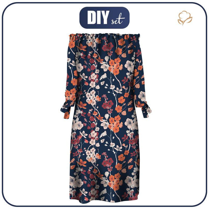 DRESS "CARMEN" - JAPANESE GARDEN pat. 2 - crepe M