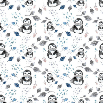 PENGUINS / LEAVES (ENCHANTED WINTER) - Cotton woven fabric