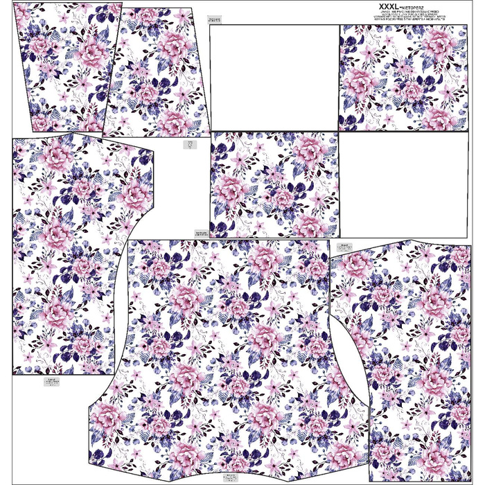 BLUZA DAMSKA (FURIA) NIETOPERZ Z KOMINEM - KWIATY DZIKIEJ RÓŻY wz. 1 (KWITNĄCA ŁĄKA) (Very Peri) - dzianina pętelkowa - S