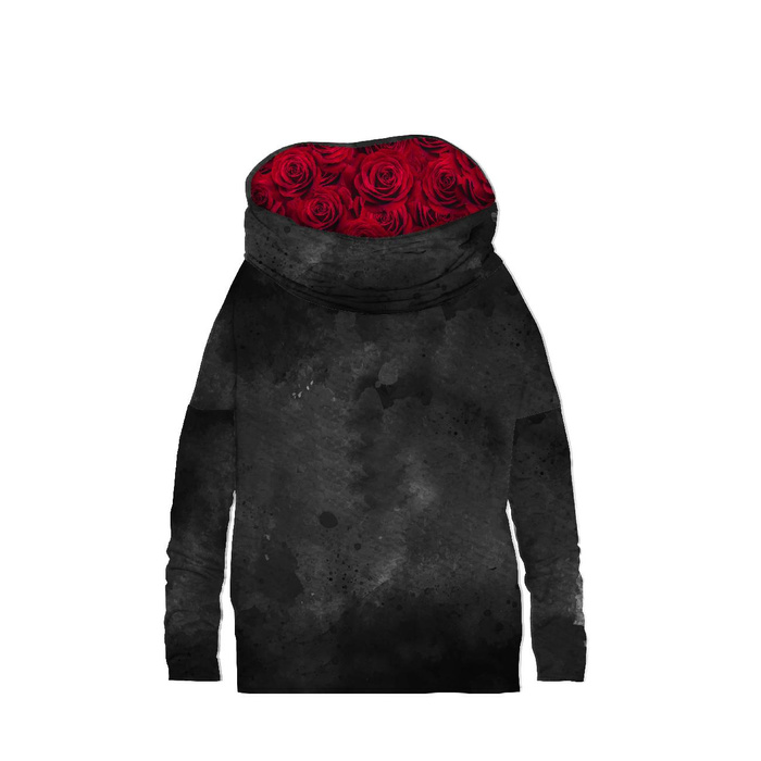 SNOOD SWEATSHIRT (FURIA) - BLACK SPECKS /  ROSES - looped knit fabric ITY - XL